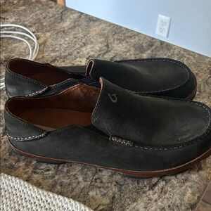OluKai Dark Leather Loafers